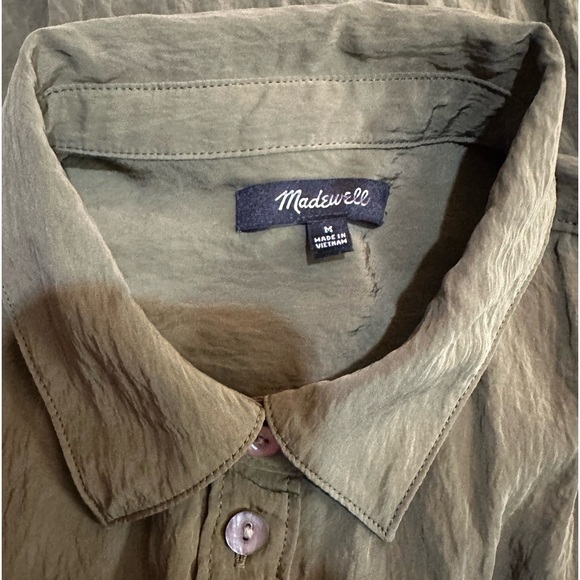 Madewell Crinkled Button Up Shirt Olive Green Medium - Picture 6 of 9